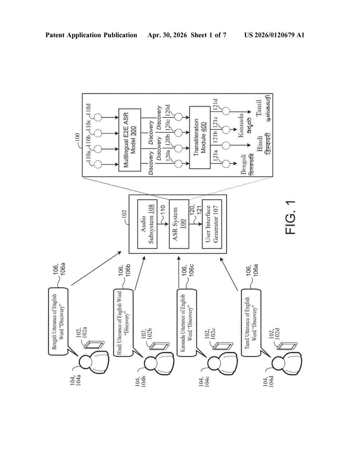 Google Patent: Script-Agnostic Multilingual Speech Recognition — figure from US 2026/0120679 A1