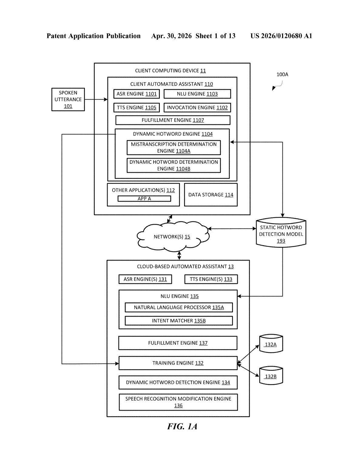 Google Patent: Self-Correcting Voice Assistant Listening Mode — figure from US 2026/0120680 A1