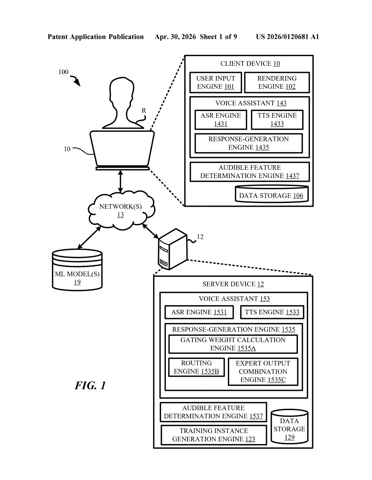 Google Patent: Voice Assistant with Mixture-of-Experts AI — figure from US 2026/0120681 A1