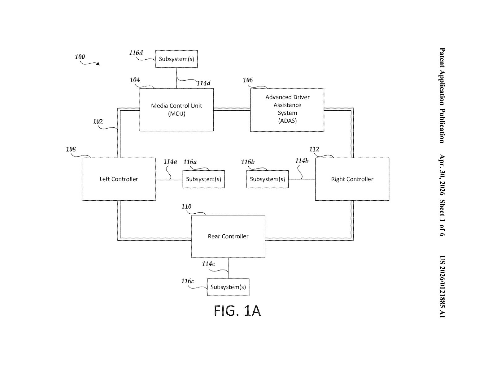 Tesla Patent: Ethernet Ring Network Replaces Car Wiring — figure from US 2026/0121885 A1