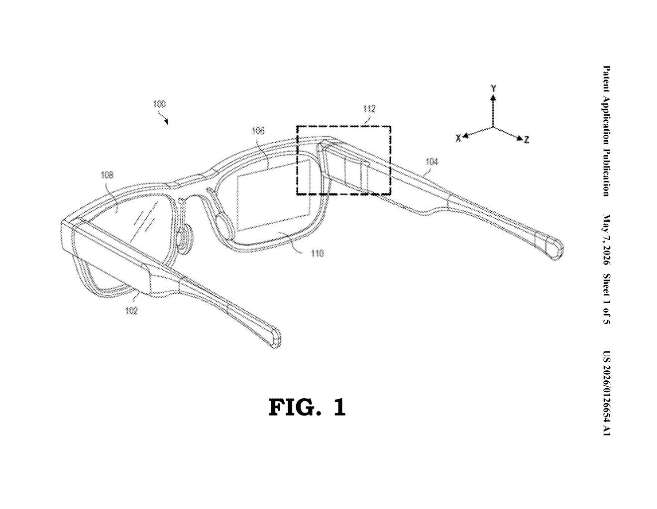 Google Patent: Curved Lightguide for AR Eyewear Displays — figure from US 2026/0126654 A1