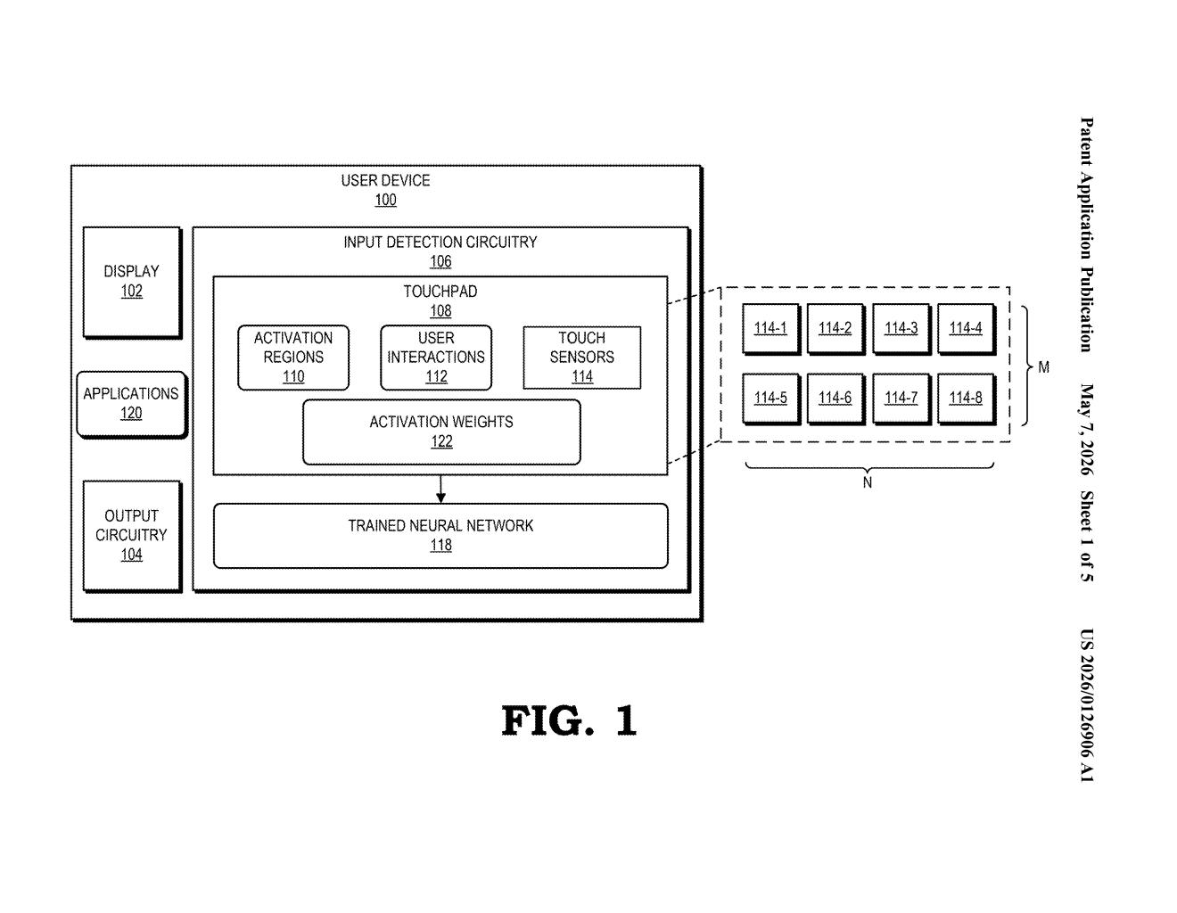 Google Patent: Smart Touchpad Power Zones for XR Devices — figure from US 2026/0126906 A1