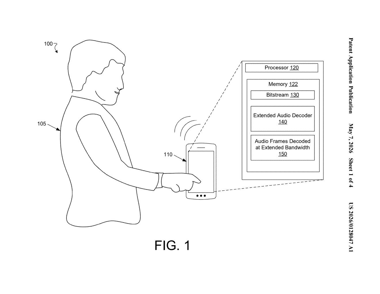 Google Patent: Scalable Audio Codec Depth & Bandwidth — figure from US 2026/0128047 A1