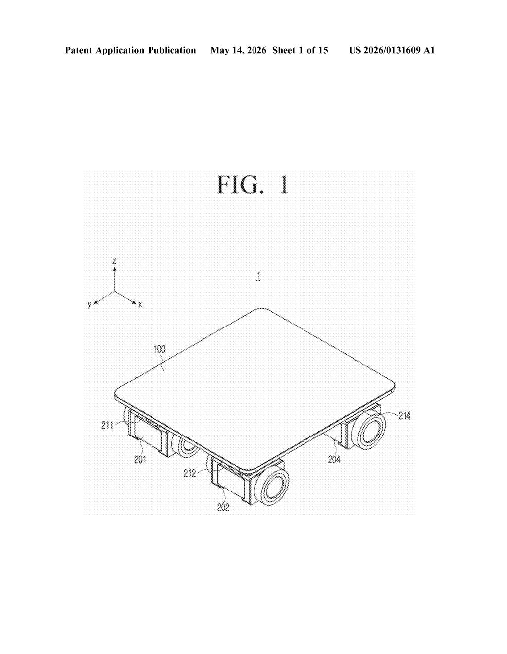 Samsung Patent: Self-Stabilizing Robot Wheel Linkage — figure from US 2026/0131609 A1