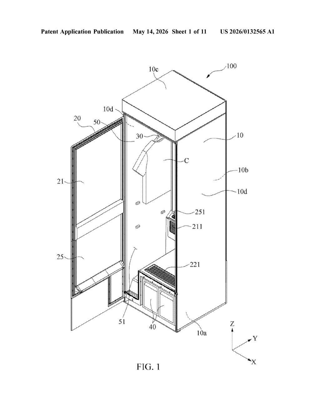 Samsung Patent: Smart Clothing Care Cabinet Airflow System — figure from US 2026/0132565 A1