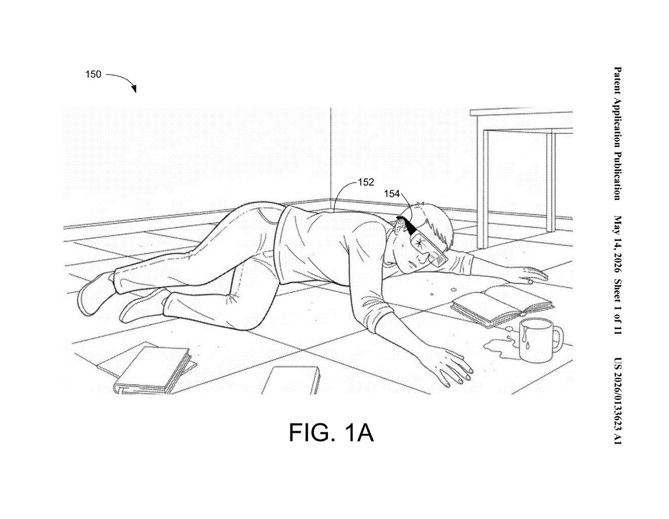 Google Patent: XR Headset Fall & Crash Detection — figure from US 2026/0133623 A1