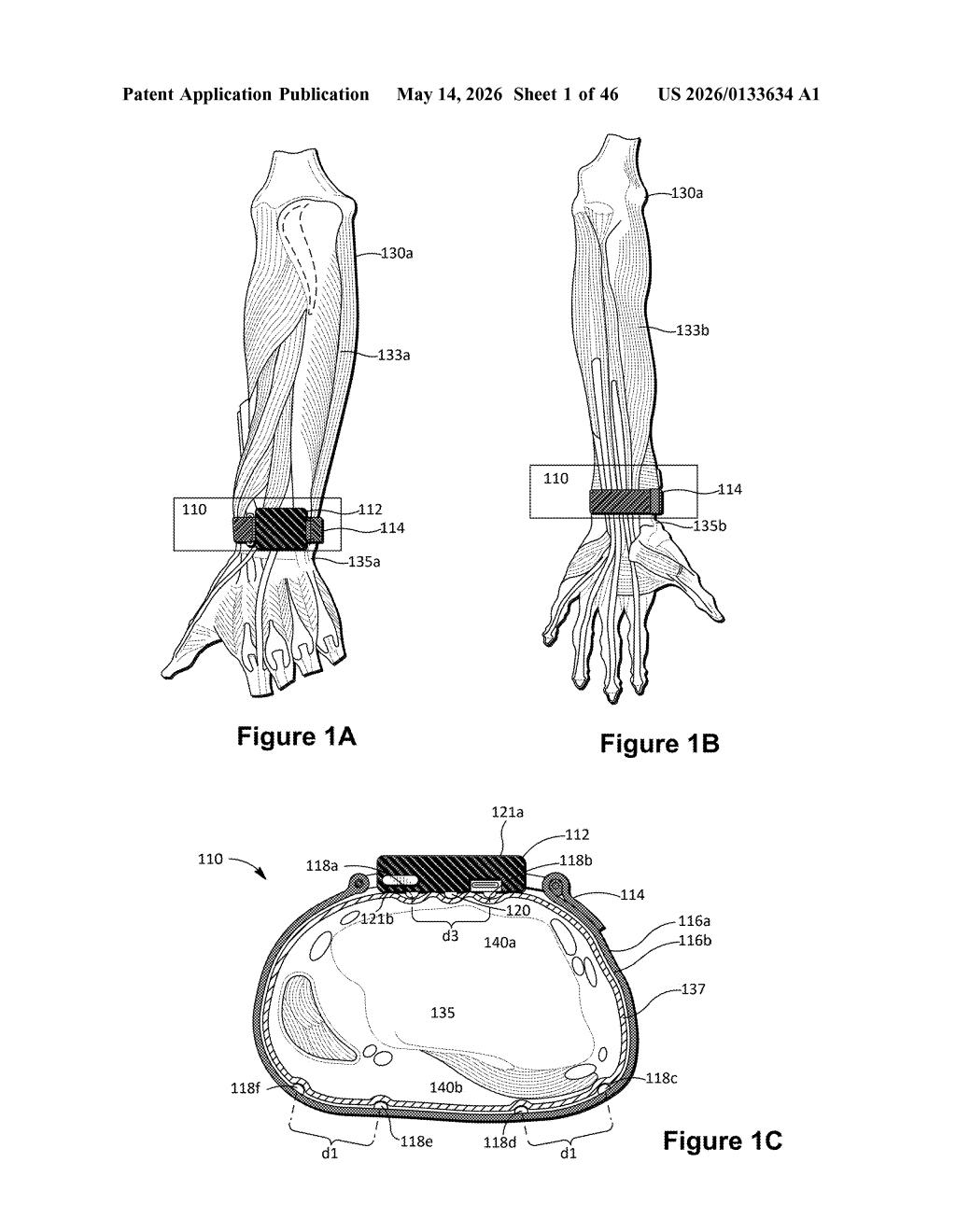 Meta Patent: EMG Shielding for Wearable Wristbands — figure from US 2026/0133634 A1