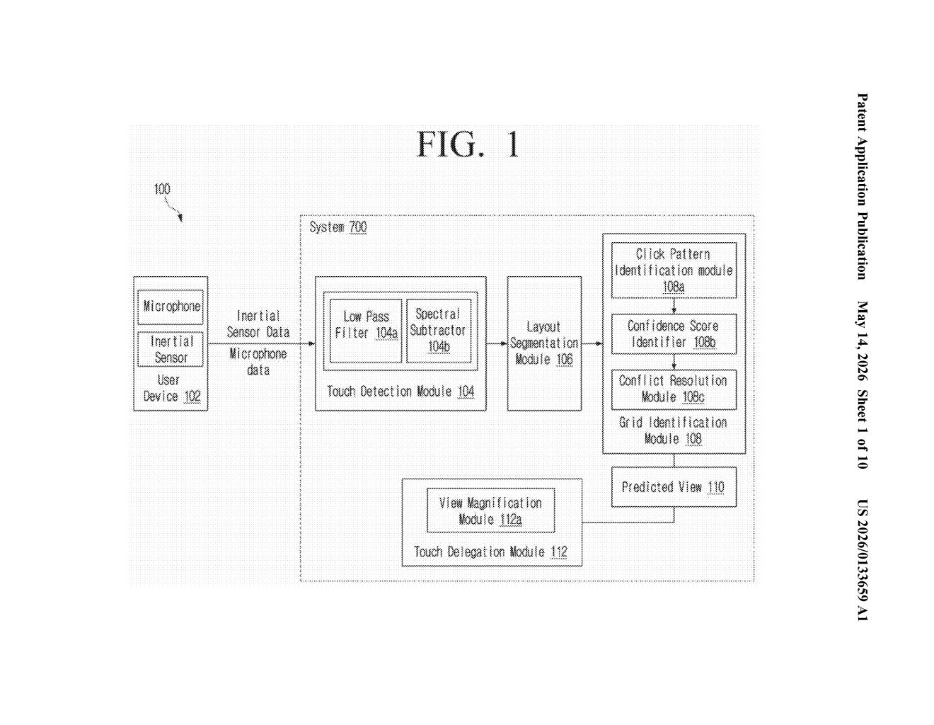Samsung Patent: Touch Input ID via Microphone & Motion Sensors — figure from US 2026/0133659 A1