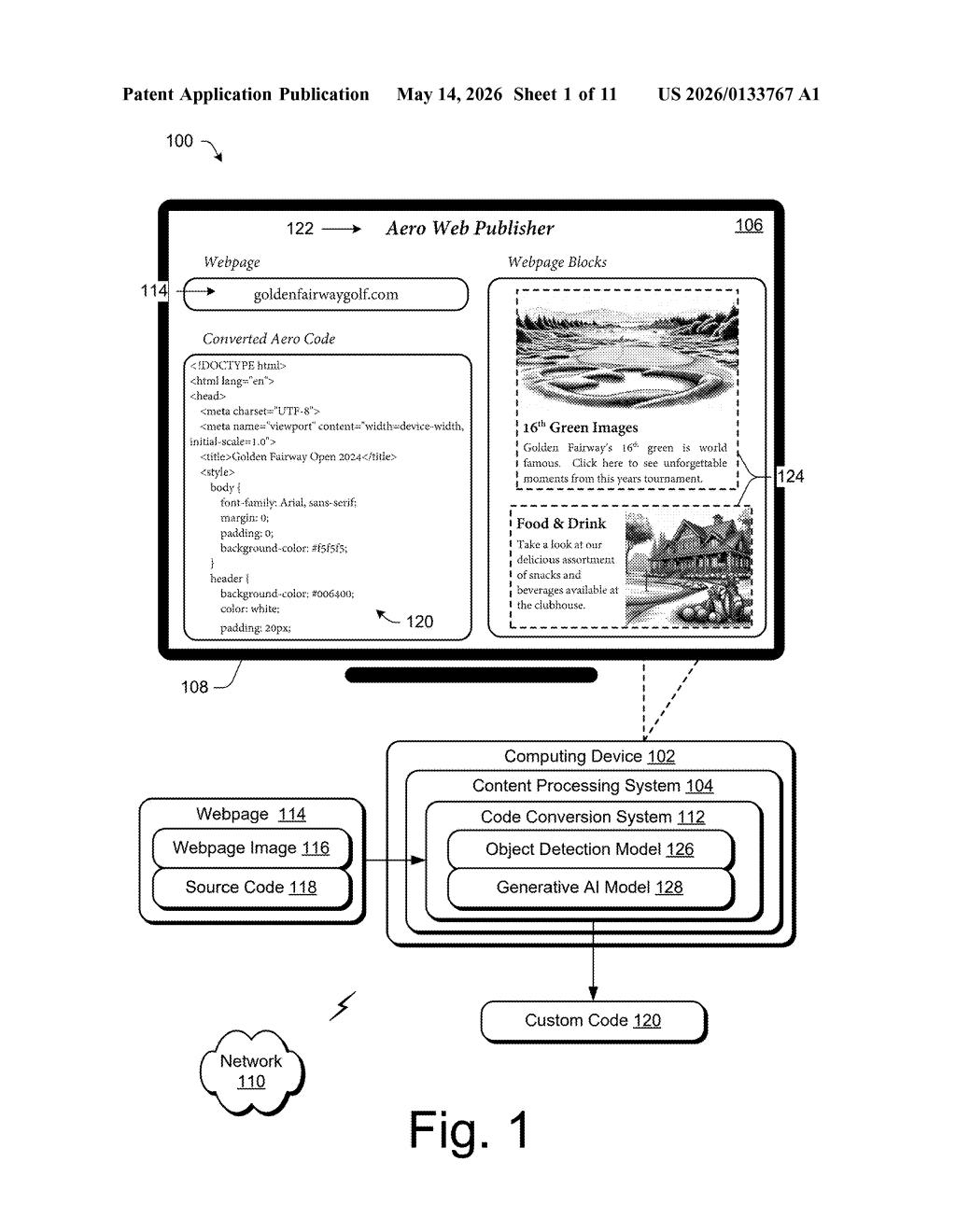 Adobe Patent: AI-Powered Webpage Code Conversion — figure from US 2026/0133767 A1