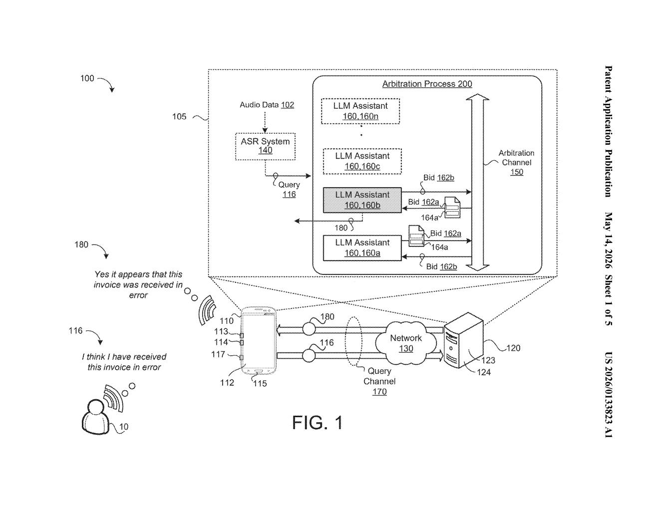 Google Patent: LLM Task Arbitration System Explained — figure from US 2026/0133823 A1