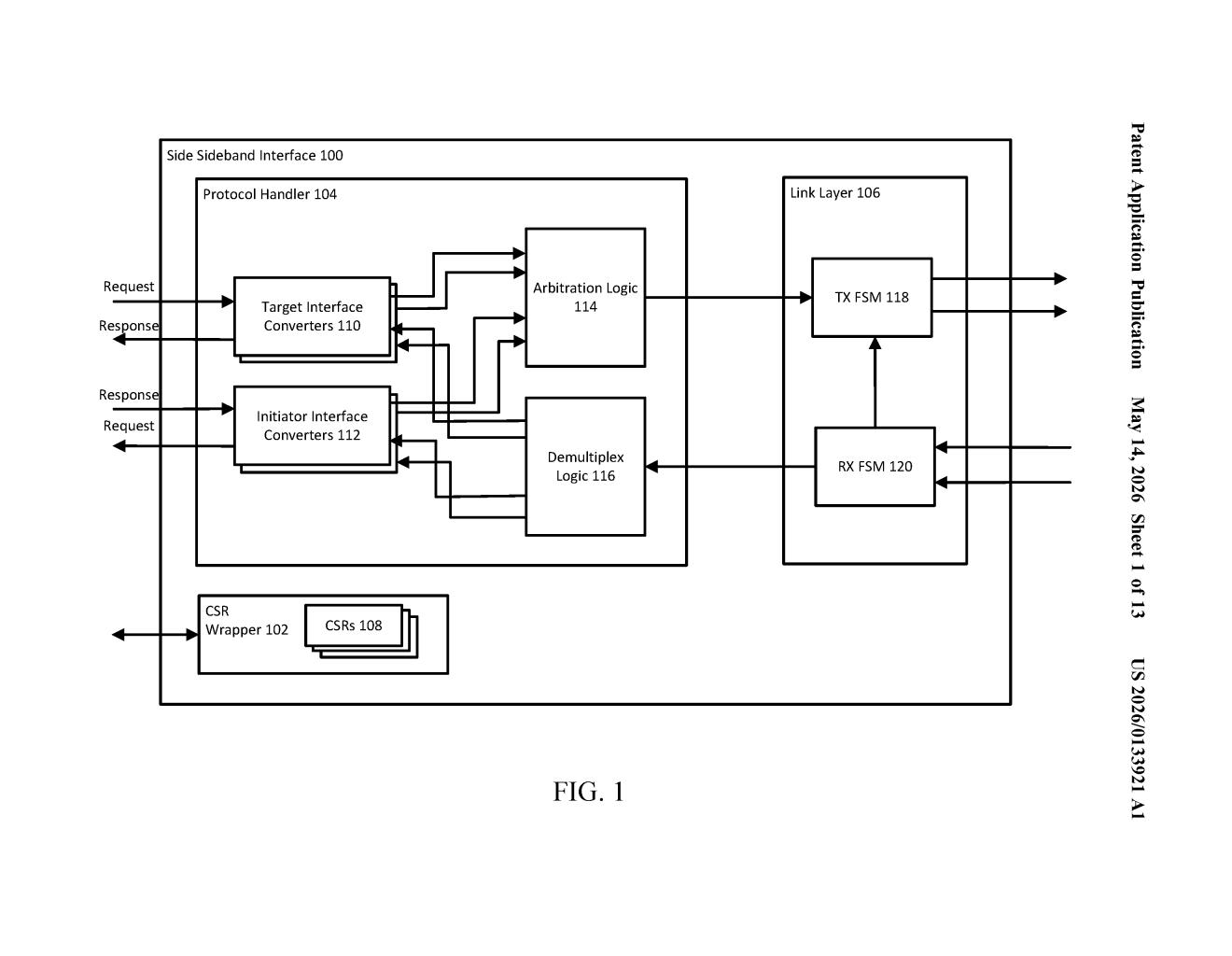 Google Patent: Side Sideband Interface for Die-to-Die Chips — figure from US 2026/0133921 A1