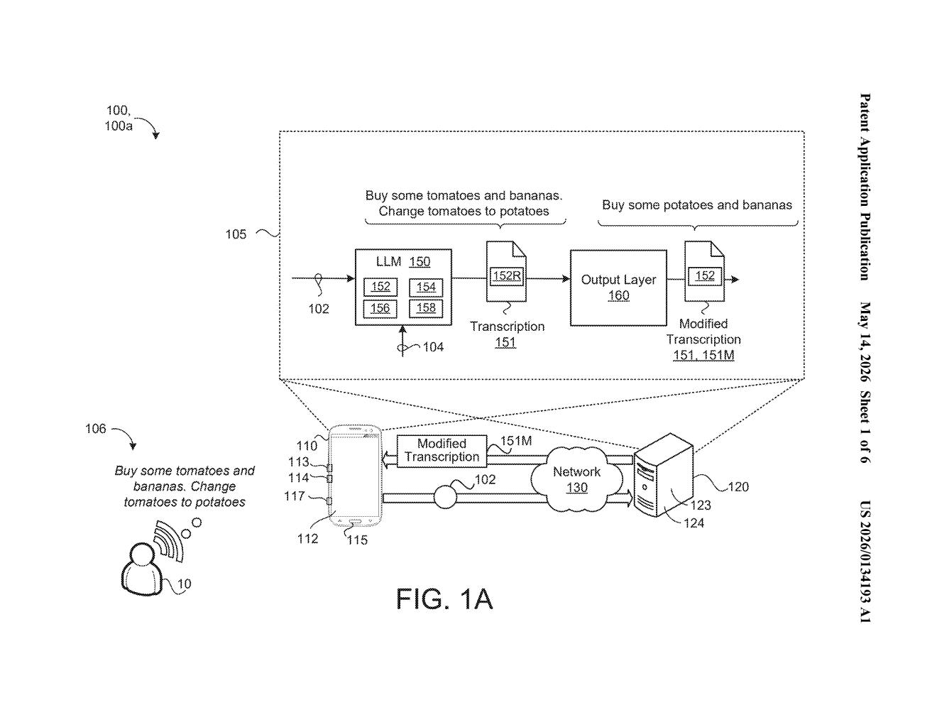 Google Patent: AI Voice Dictation That Edits Itself — figure from US 2026/0134193 A1