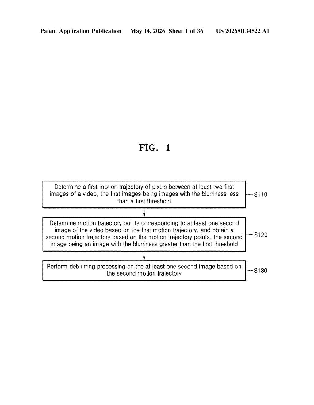 Samsung Patent: AI Video Deblur Using Motion Trajectories — figure from US 2026/0134522 A1