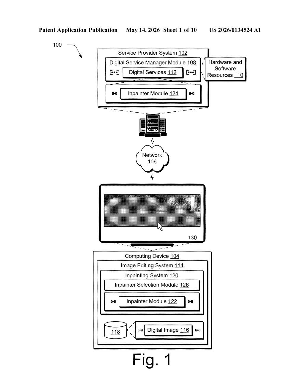 Adobe Patent: Smart Inpainting Selection by Image Complexity — figure from US 2026/0134524 A1