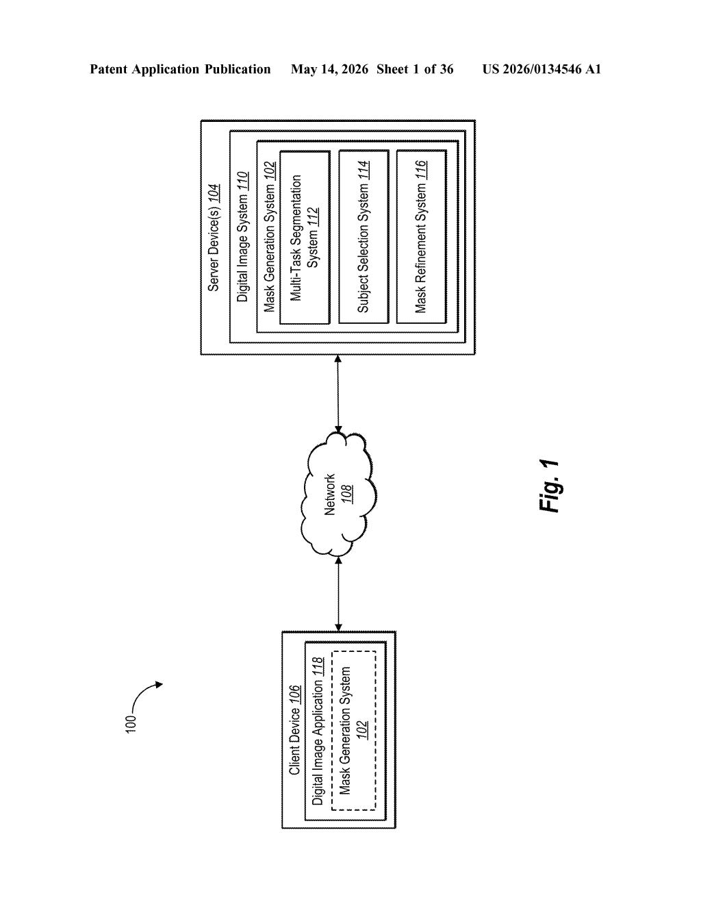 Adobe Patent: AI Mask Refinement Neural Network Training — figure from US 2026/0134546 A1