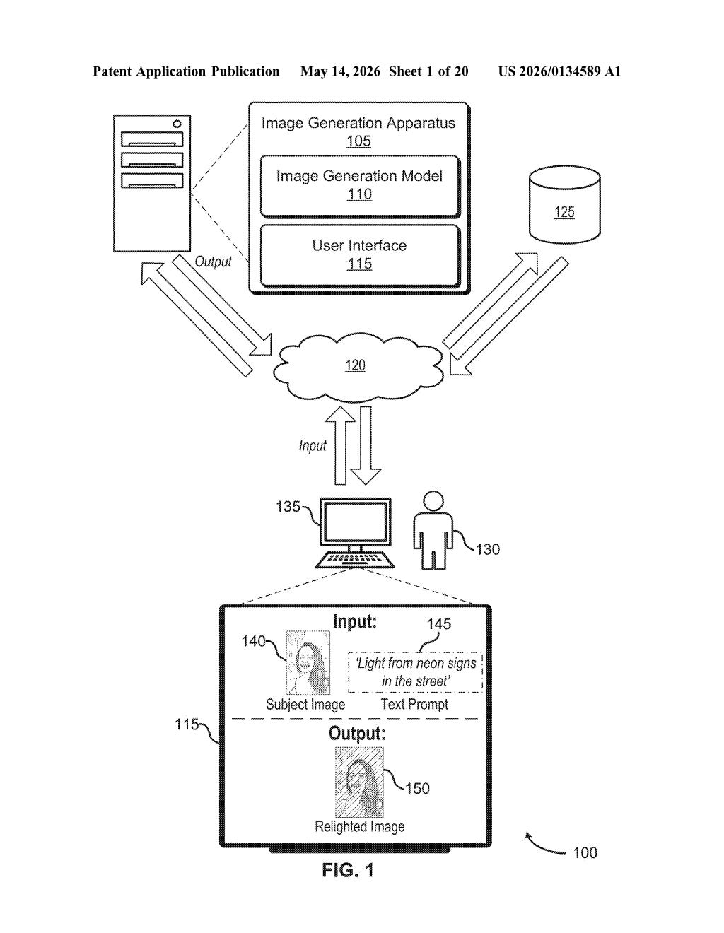 Adobe Patent: AI Relighting for Foreground and Background — figure from US 2026/0134589 A1