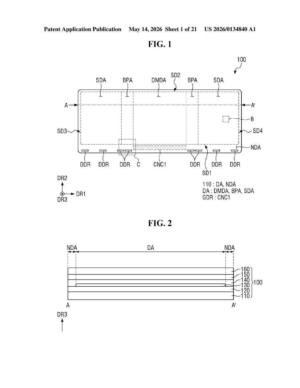 Samsung Display Patent: Gate Bypass Auxiliary Lines — figure from US 2026/0134840 A1