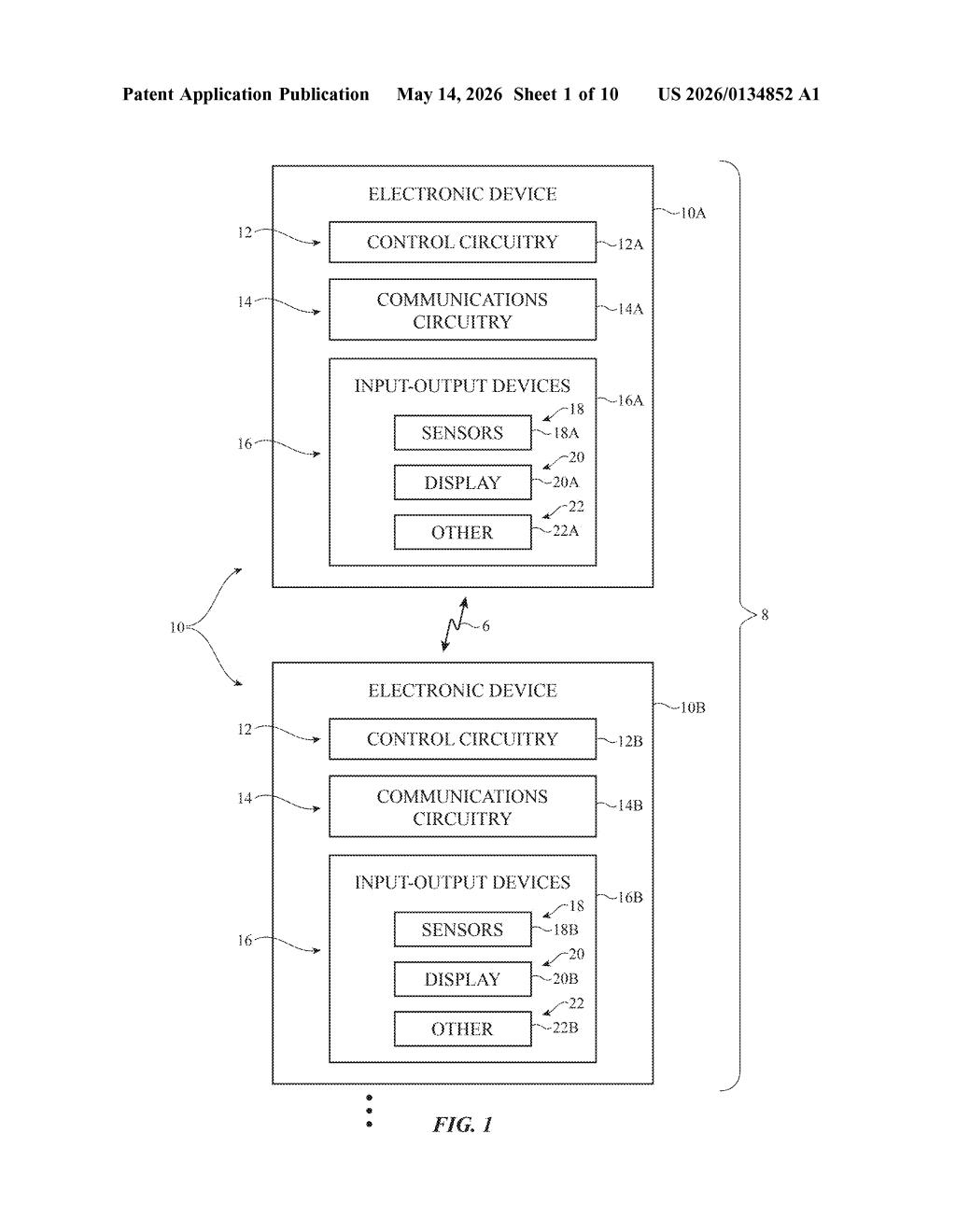 Apple Patent: Overlapping Displays With Position Sensing — figure from US 2026/0134852 A1