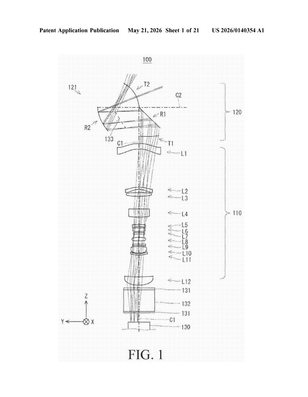 Samsung Patent: Compact Ultra-Short-Throw Projector Optics — figure from US 2026/0140354 A1