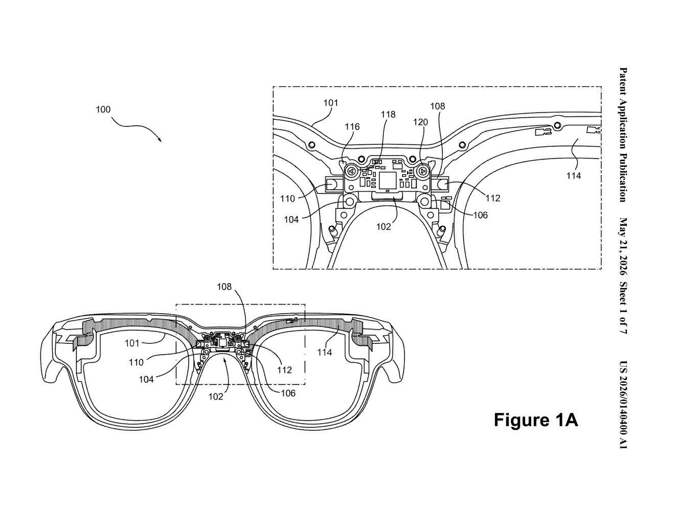 Meta Patent: AR Glasses Disparity Sensor at Nose Bridge — figure from US 2026/0140400 A1