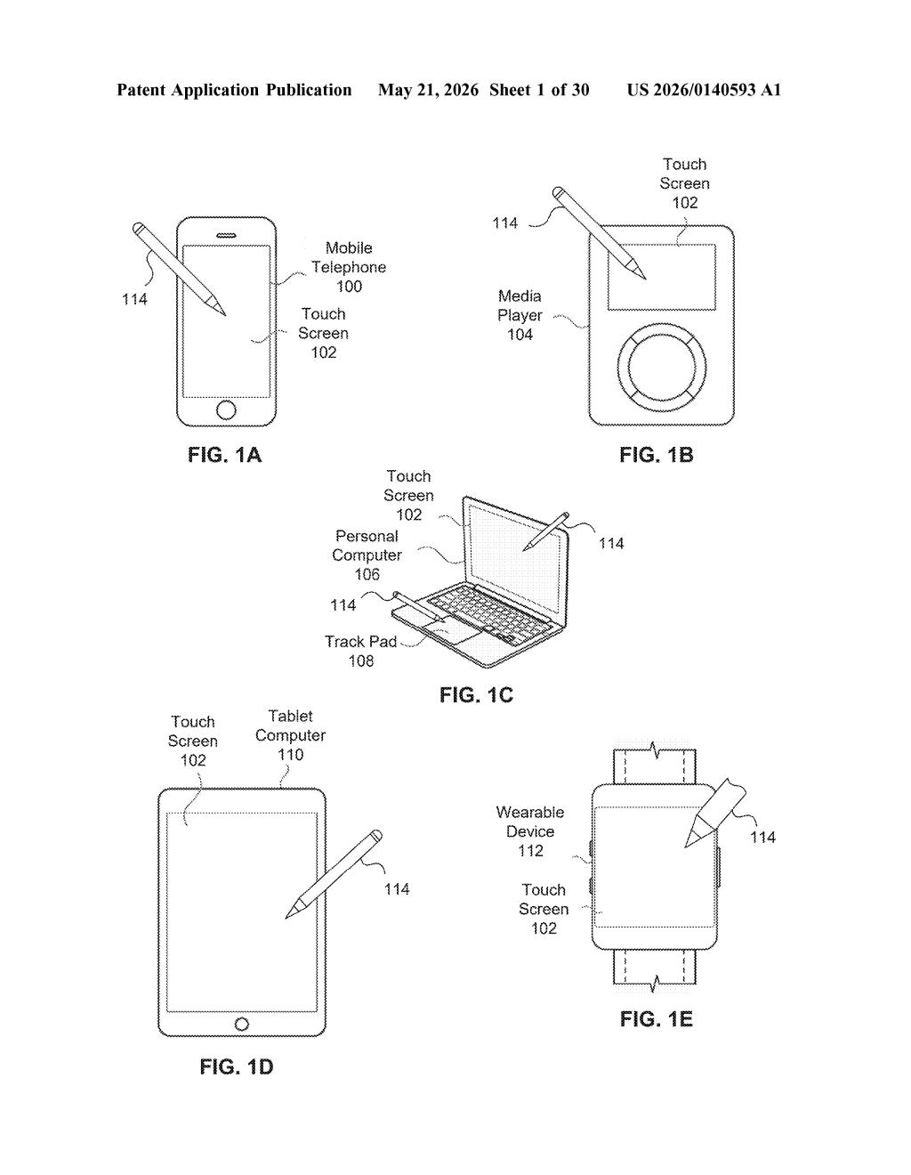 Apple Patent: Optical Stylus Detection via Display Sensing — figure from US 2026/0140593 A1