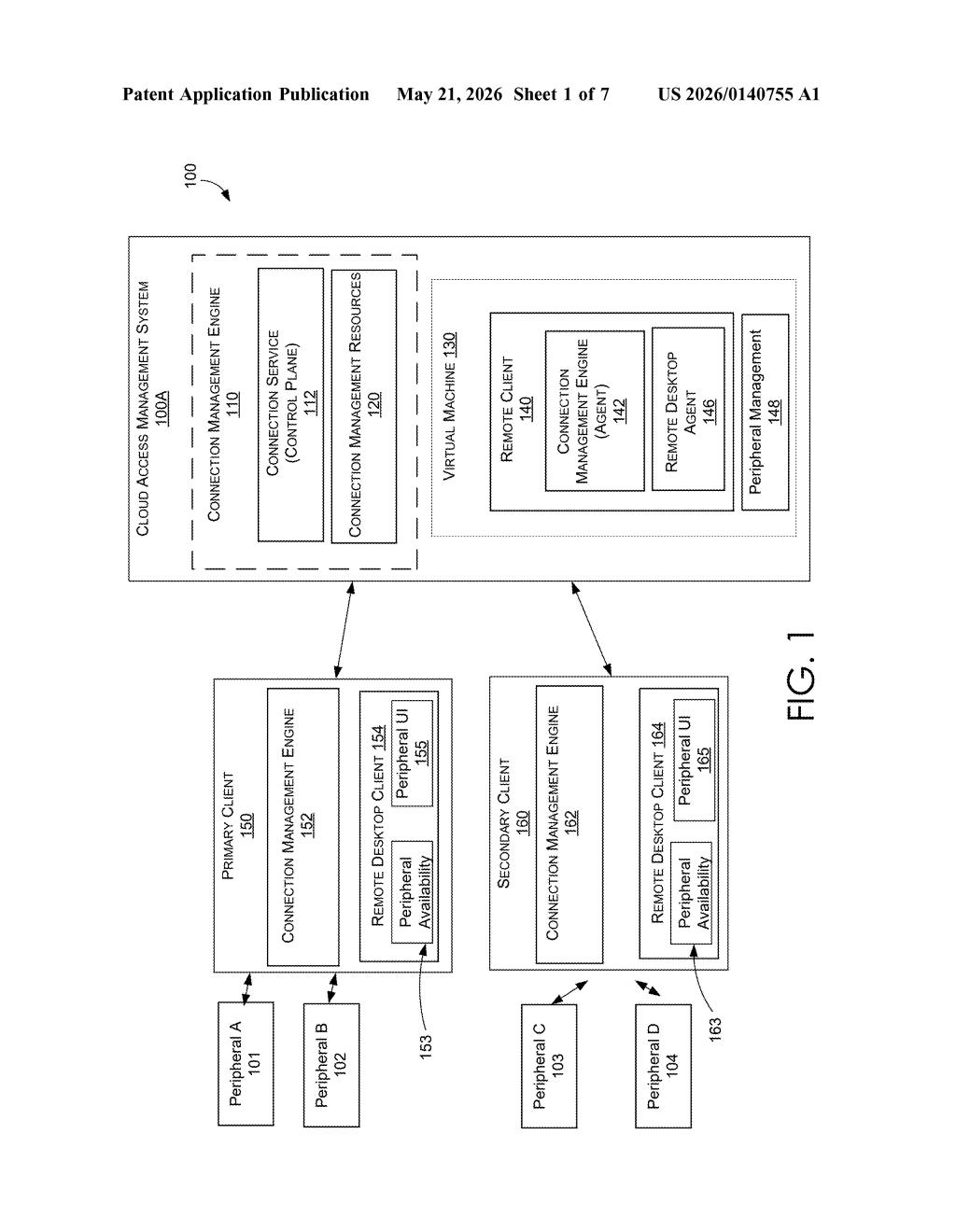 Microsoft Patent: Multi-Device Peripheral Sharing for VMs — figure from US 2026/0140755 A1