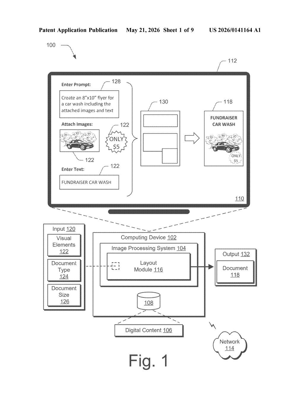 Adobe Patent: Automatic ML-Driven Document Layout Generation — figure from US 2026/0141164 A1