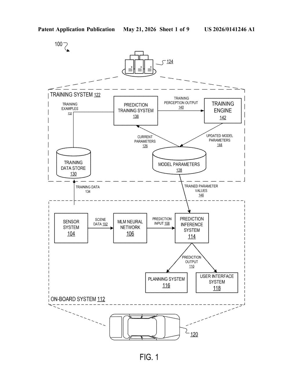 Waymo Patent: Multimodal LLMs for Autonomous Driving Predictions — figure from US 2026/0141246 A1