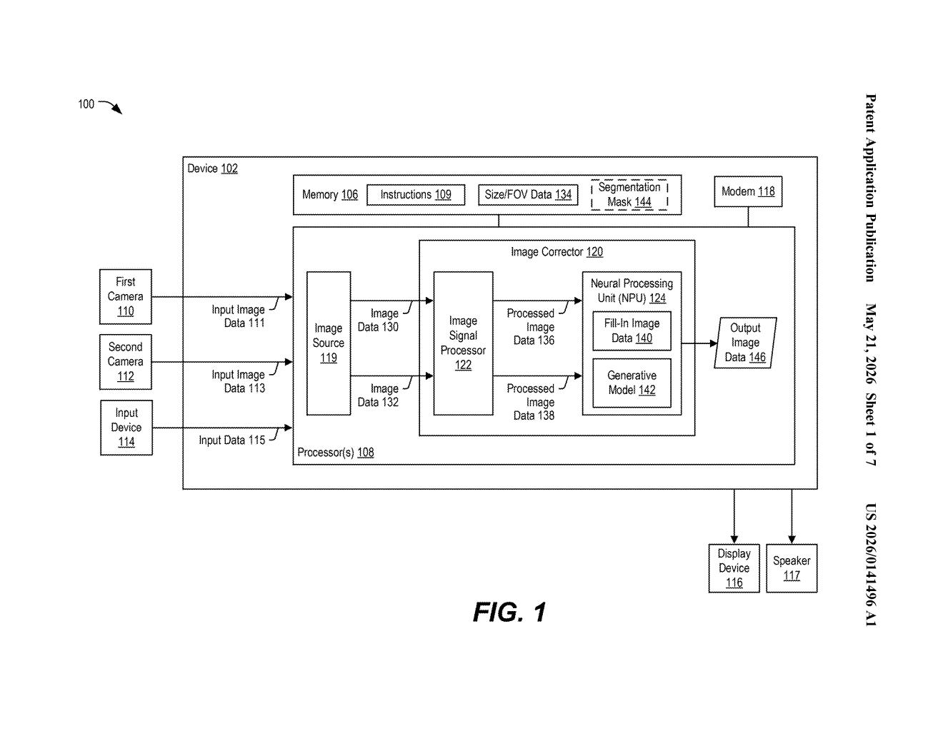 Qualcomm Patent: AI Reflection Removal Using Dual Cameras — figure from US 2026/0141496 A1