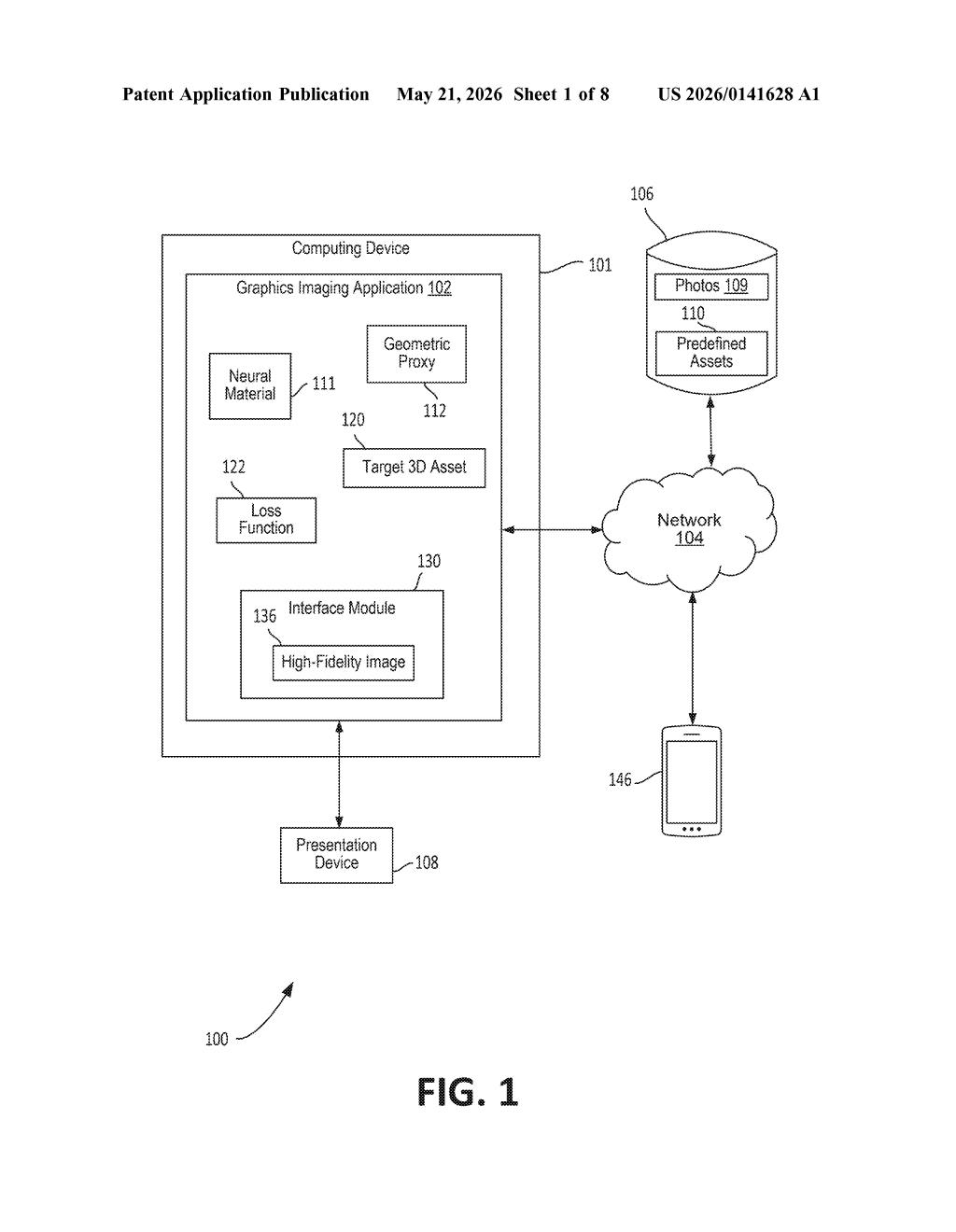 Adobe Patent: Neural Material 3D Asset Encoding Explained — figure from US 2026/0141628 A1