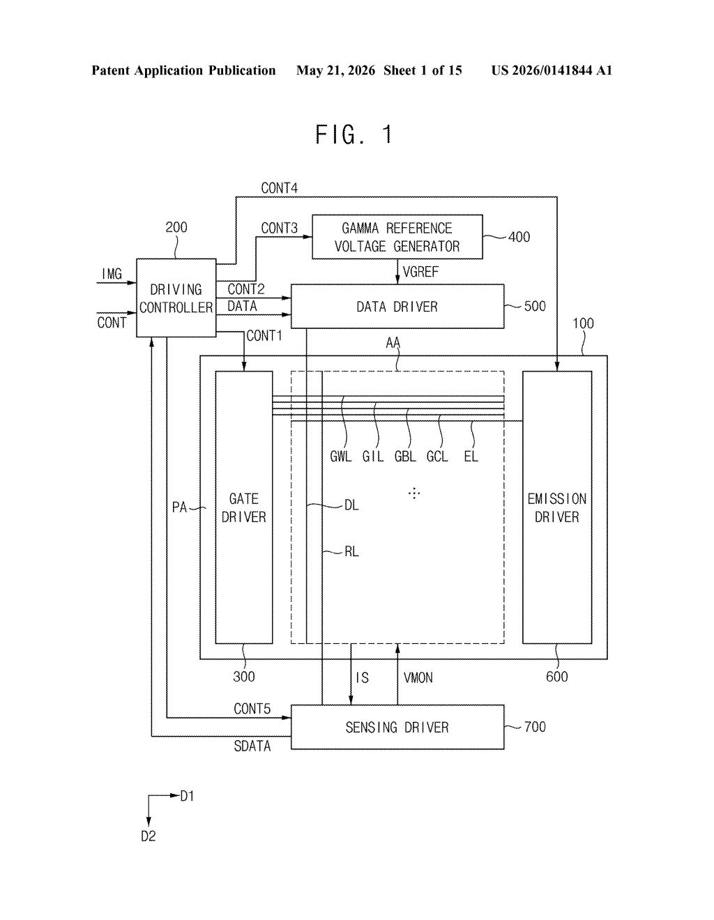 Samsung Patent: Display Panel Pixel Sensing Circuit — figure from US 2026/0141844 A1