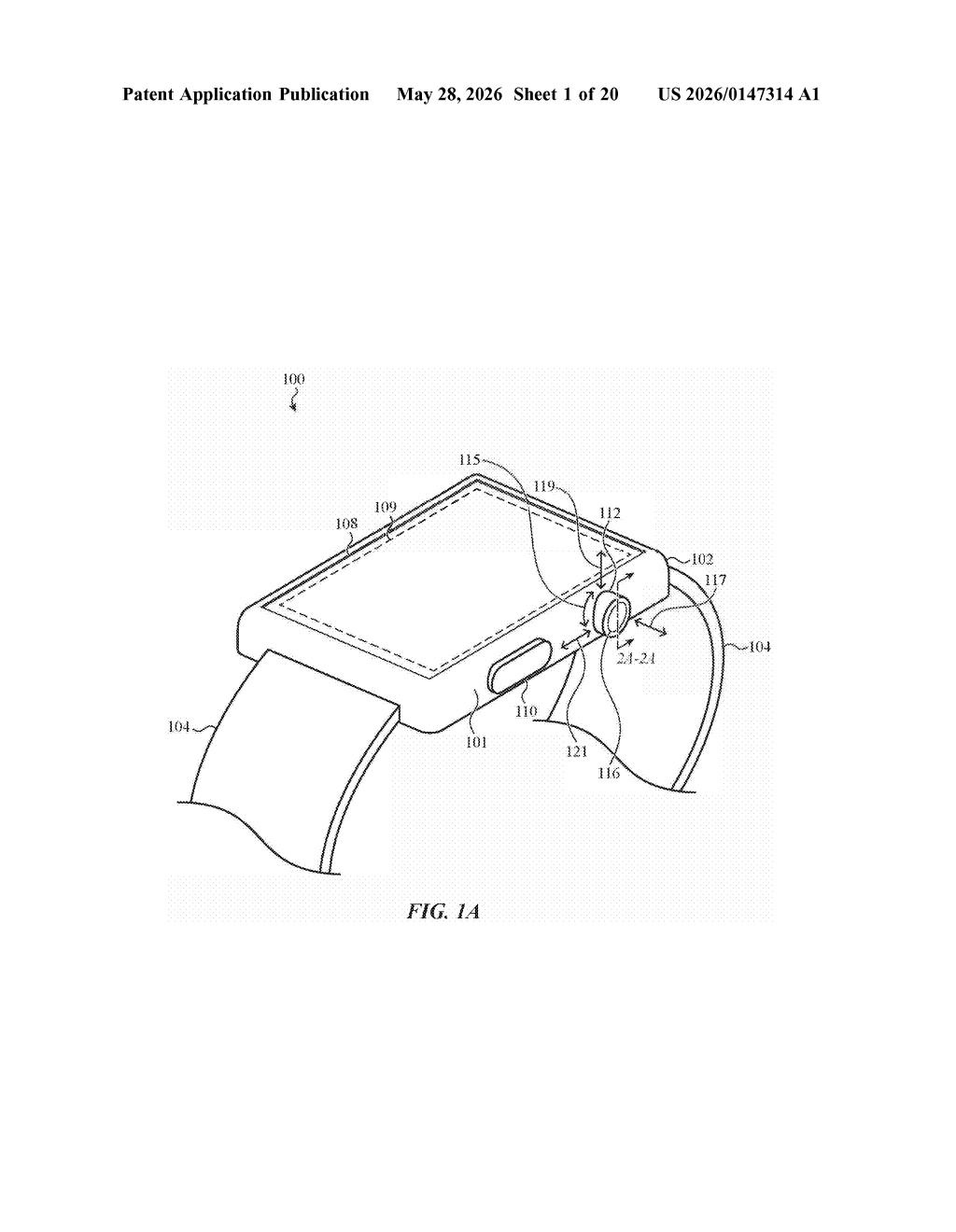 Apple Patent: Laser-Based Apple Watch Crown Sensor — figure from US 2026/0147314 A1