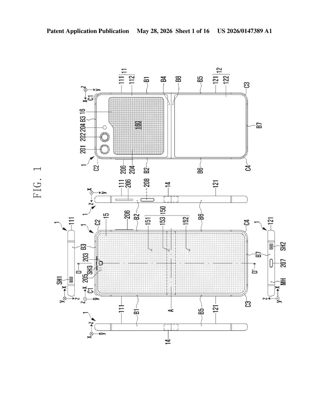 Samsung Patent: Foldable Phone Internal Layout Design — figure from US 2026/0147389 A1