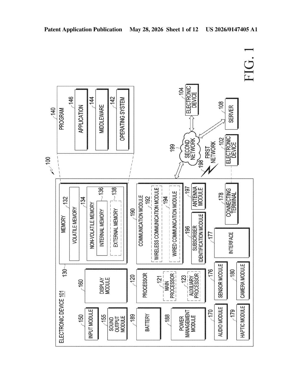 Samsung Patent: Smart Glasses Input Mode Switching — figure from US 2026/0147405 A1