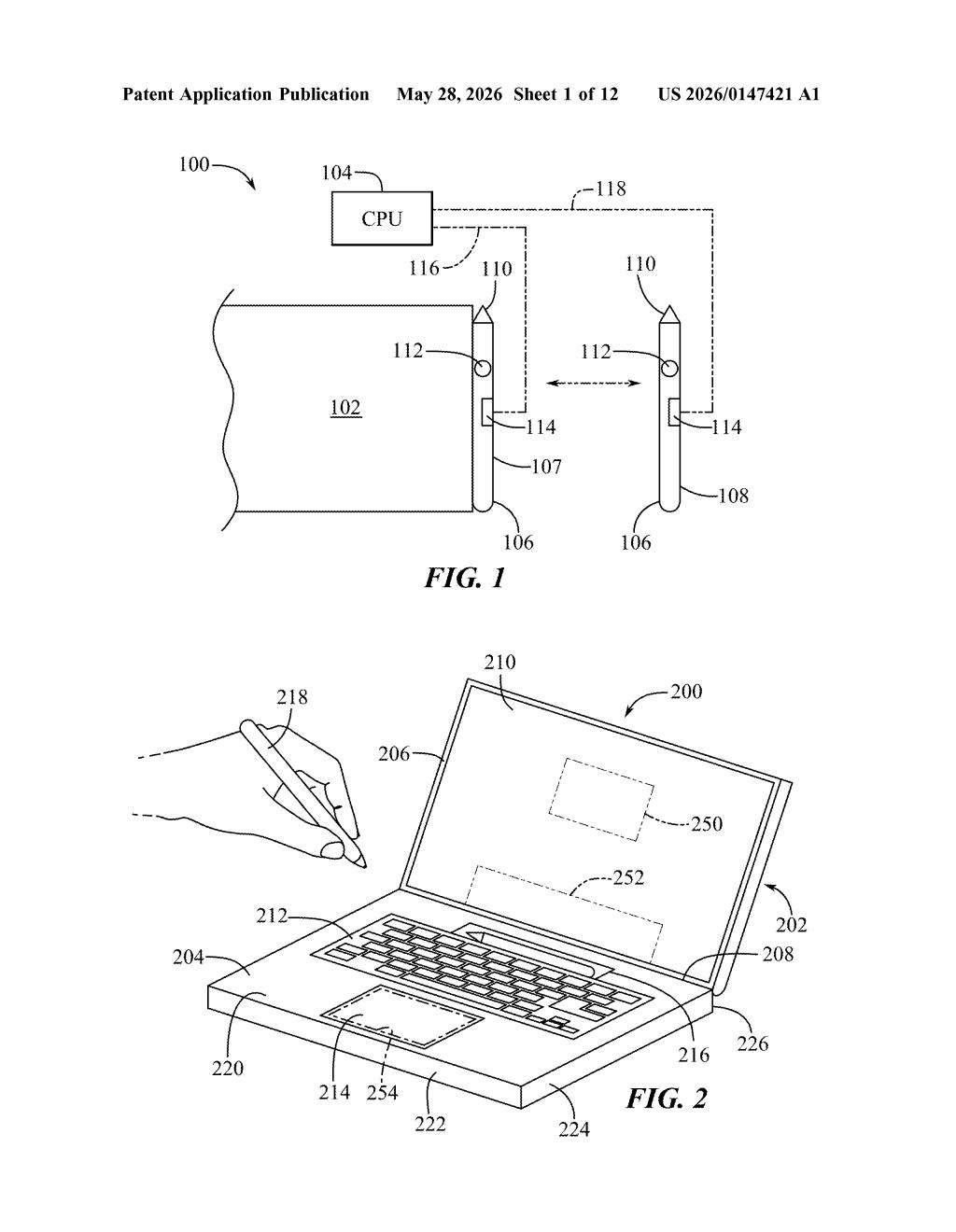 Apple Patent: Stylus That Changes Behavior When Docked — figure from US 2026/0147421 A1