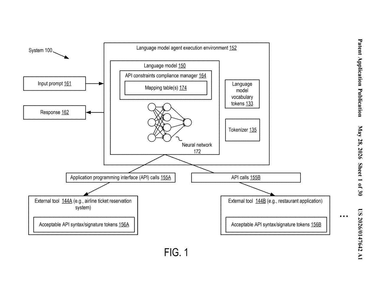 Nvidia Patent: Mapping Neural Network Tokens to API Calls — figure from US 2026/0147642 A1