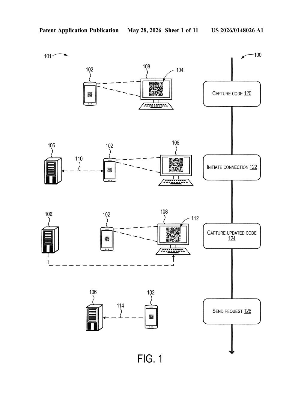 Apple Patent: Proof of Presence via QR Codes — figure from US 2026/0148026 A1