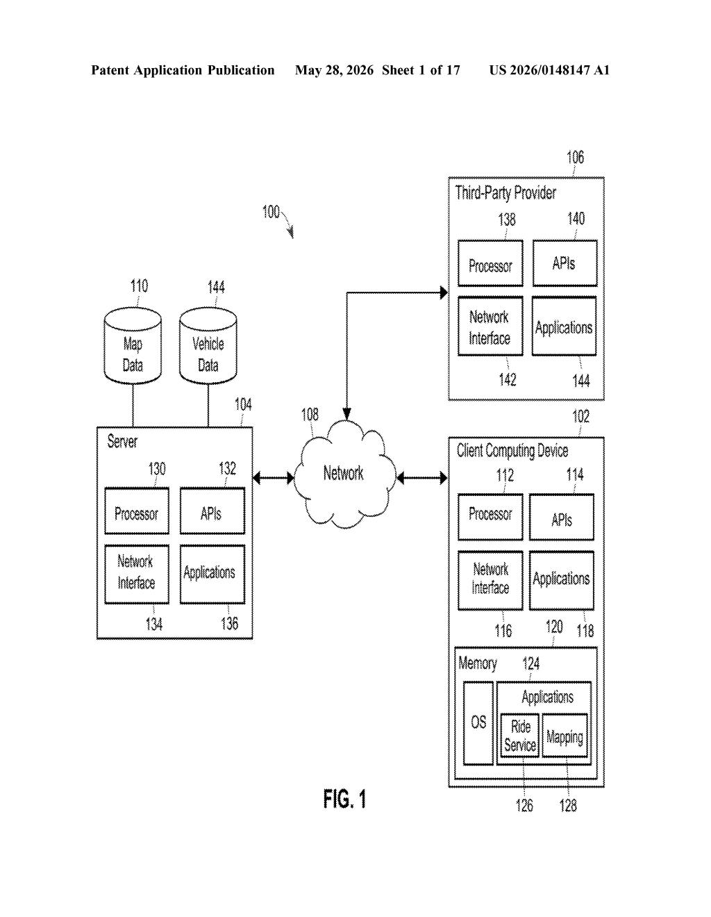 Google Patent: Ride-Hailing Built Into Google Maps — figure from US 2026/0148147 A1