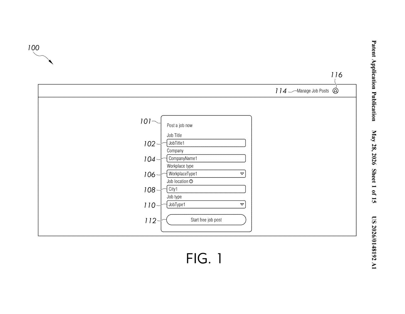 Microsoft Patent: AI Job Description Generator for LinkedIn — figure from US 2026/0148192 A1