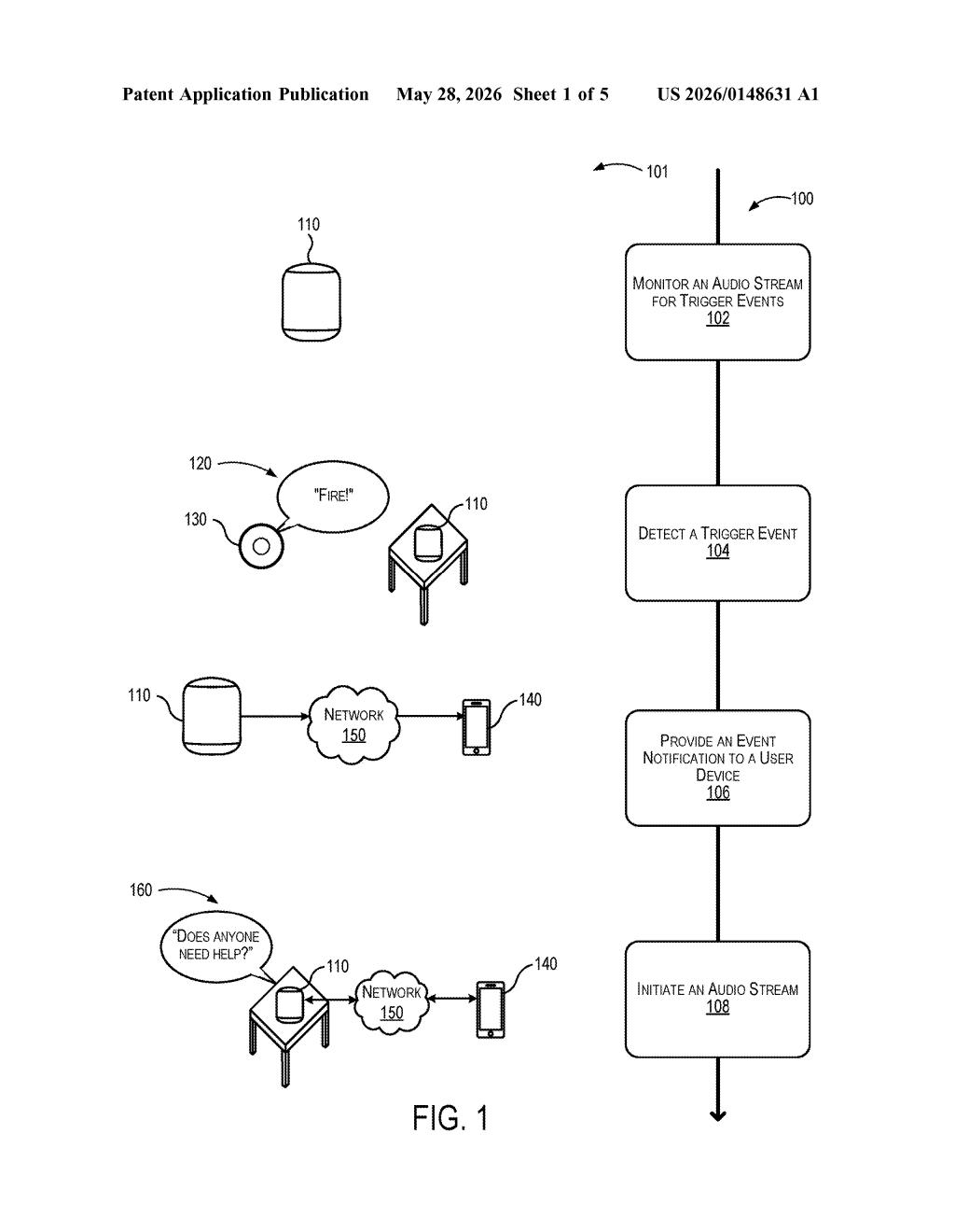 Apple Patent: Smart Drop-In Audio Triggered by Sound Events — figure from US 2026/0148631 A1