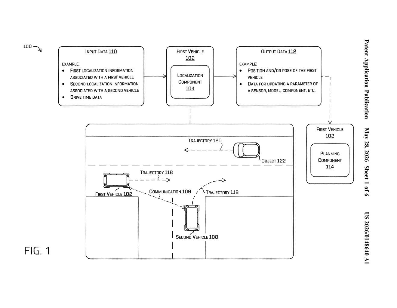 Zoox Patent: Fleet Vehicles Share Pose Data to Self-Correct — figure from US 2026/0148640 A1