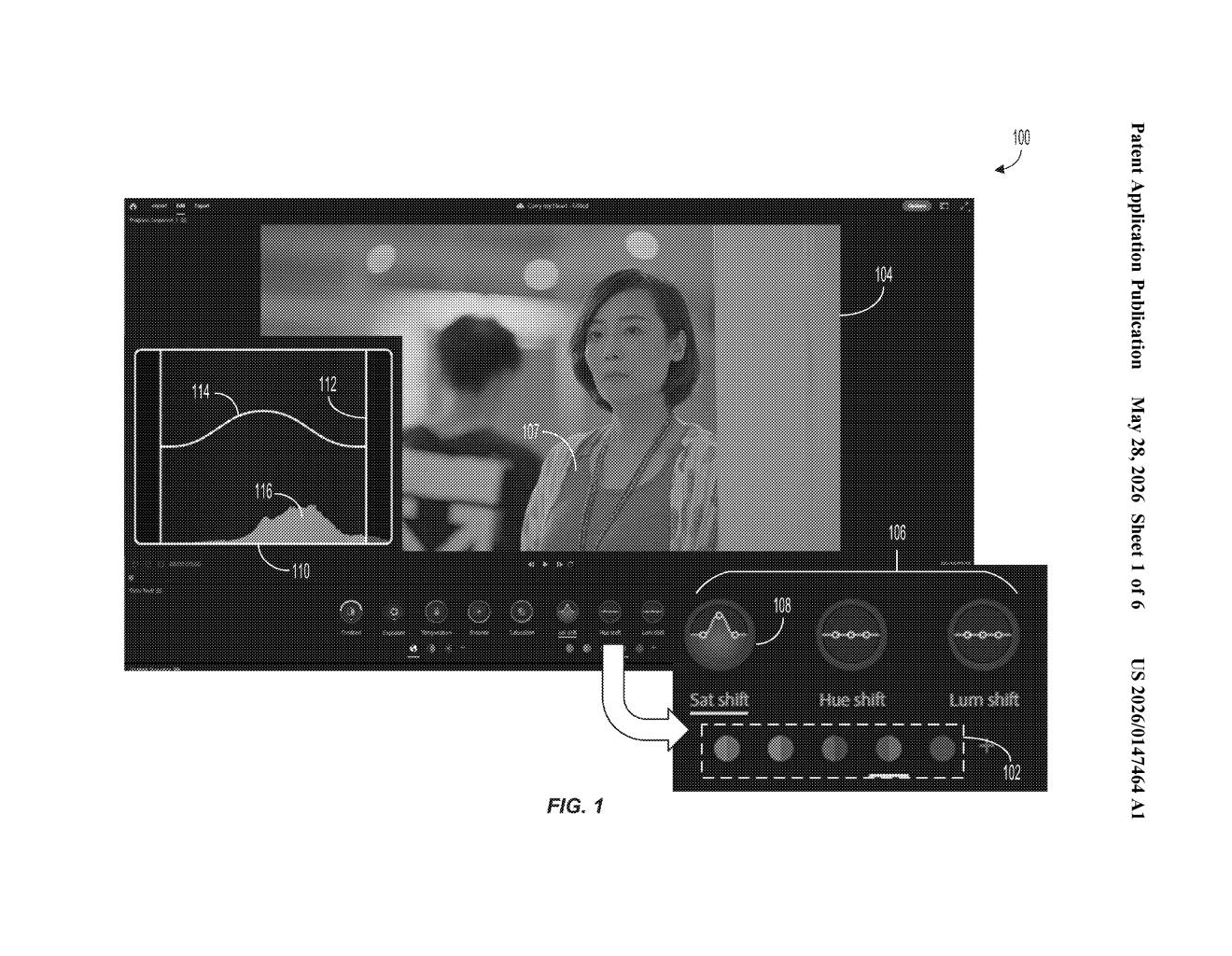Adobe Patent: Interactive HSL Color Editing Graph Explained — figure from US 2026/0147464 A1