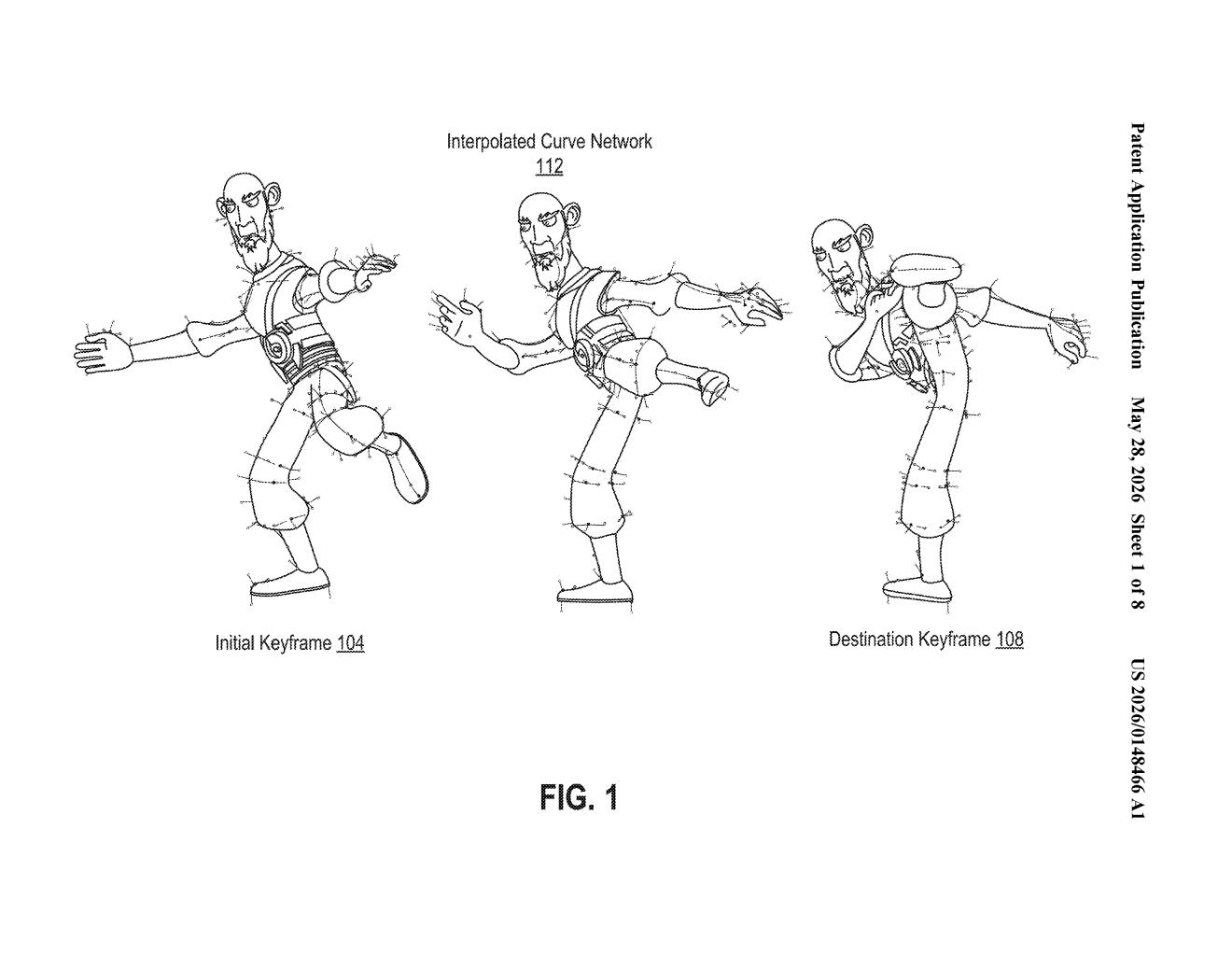 Adobe Patent: Non-Linear Curve Network Keyframe Interpolation — figure from US 2026/0148466 A1