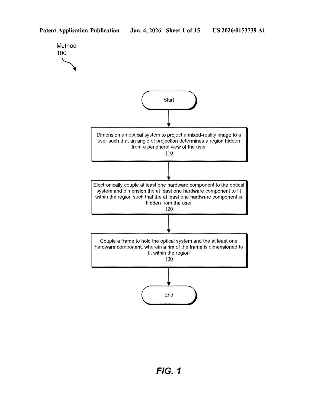 Meta Patent: Hiding MR Headset Hardware in Blind Spots — figure from US 2026/0153739 A1