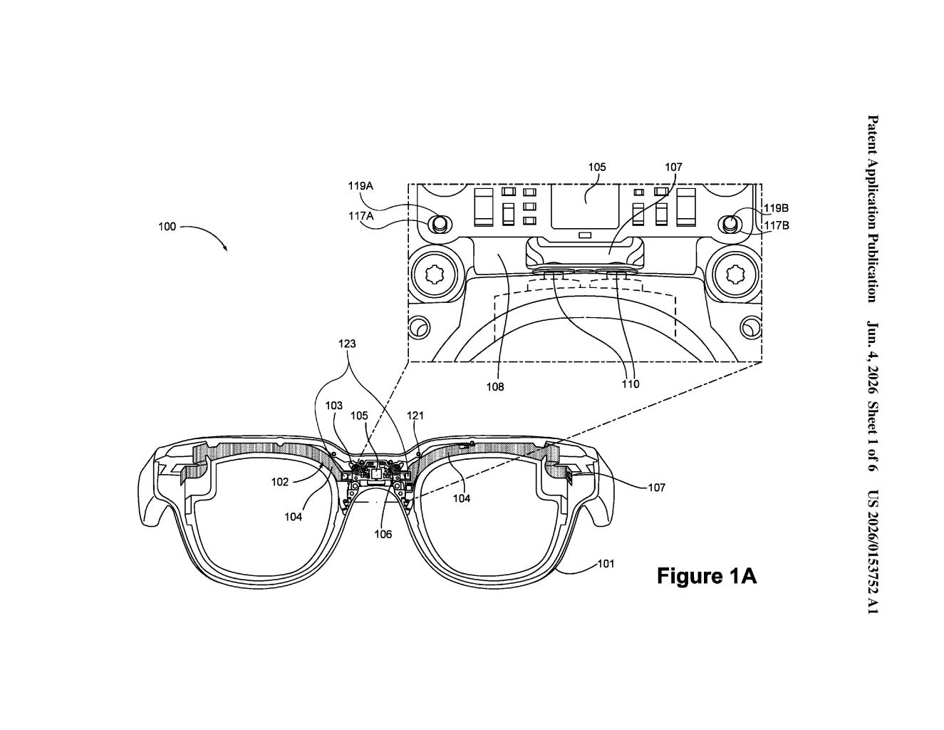 Meta Patent: AR Headset Flex Circuit at Nose Bridge — figure from US 2026/0153752 A1