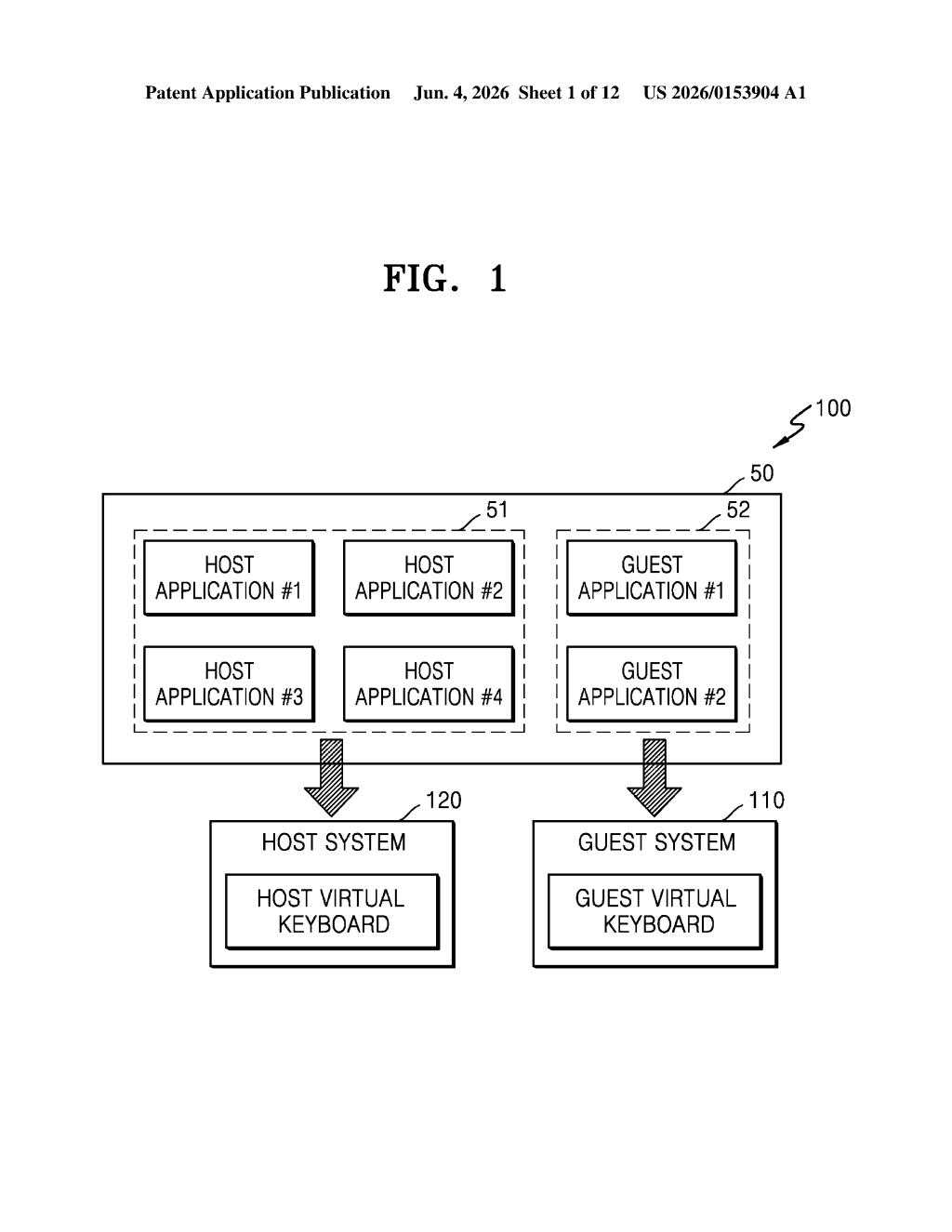 Samsung Patent: Host Virtual Keyboard for Guest OS Apps — figure from US 2026/0153904 A1