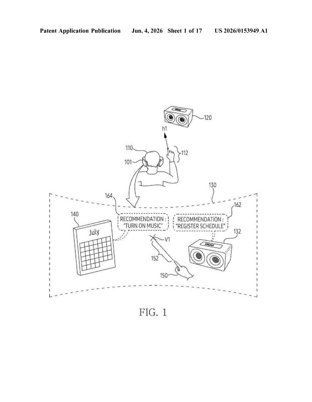 Samsung Patent: Wearable AR Input Without Touching UI Elements — figure from US 2026/0153949 A1