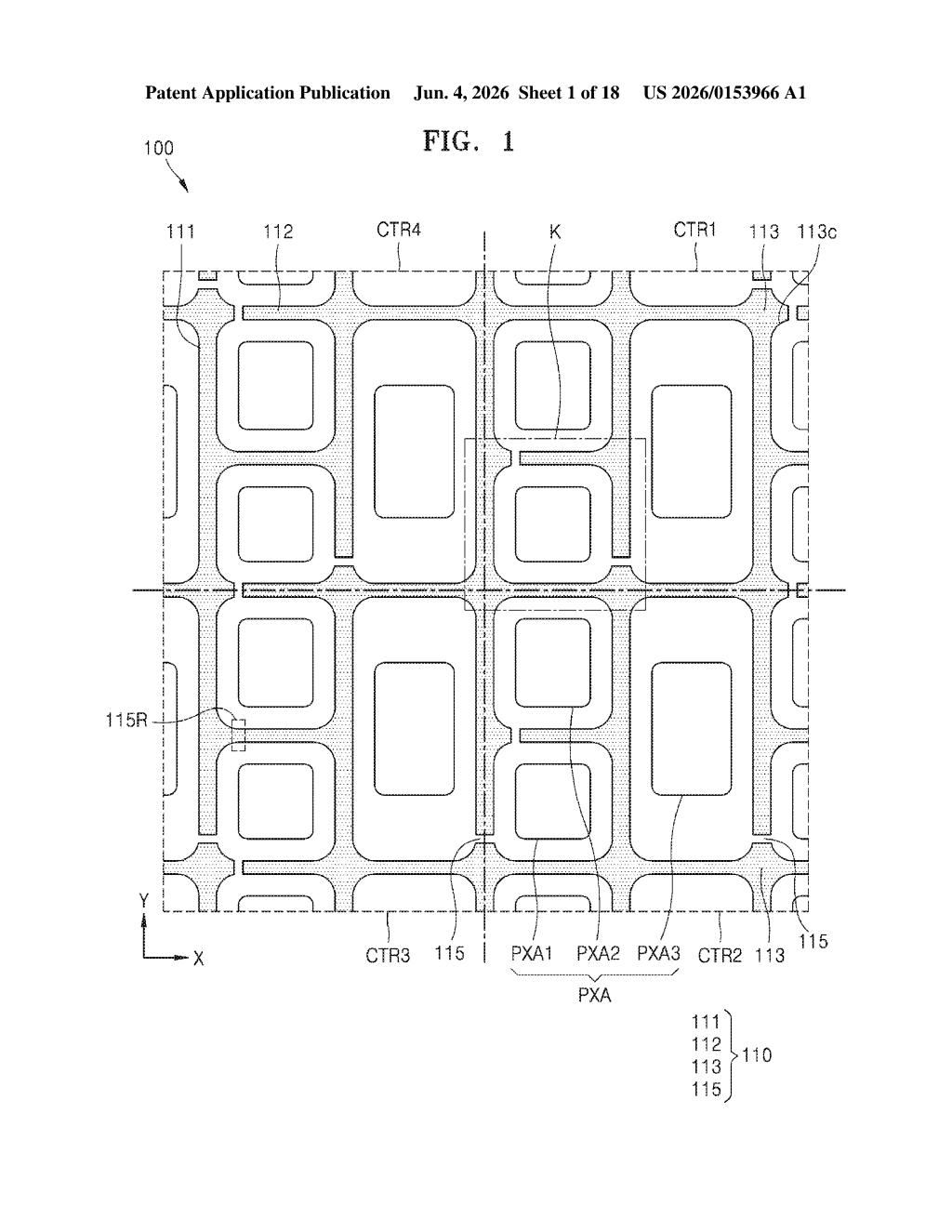 Samsung Patent: Touch Electrode Separation Area Design — figure from US 2026/0153966 A1