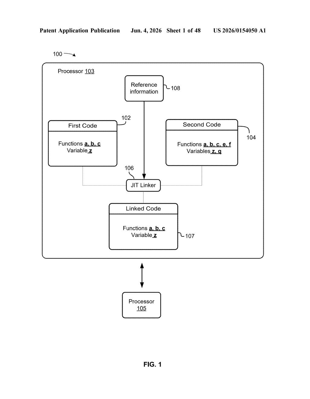 Nvidia Patent: Optimizing Linked Code for Processor Performance — figure from US 2026/0154050 A1