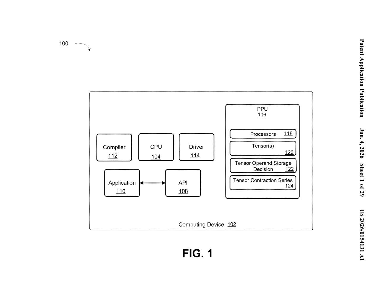 Nvidia Patent: Single API for Chained Tensor Operations — figure from US 2026/0154131 A1